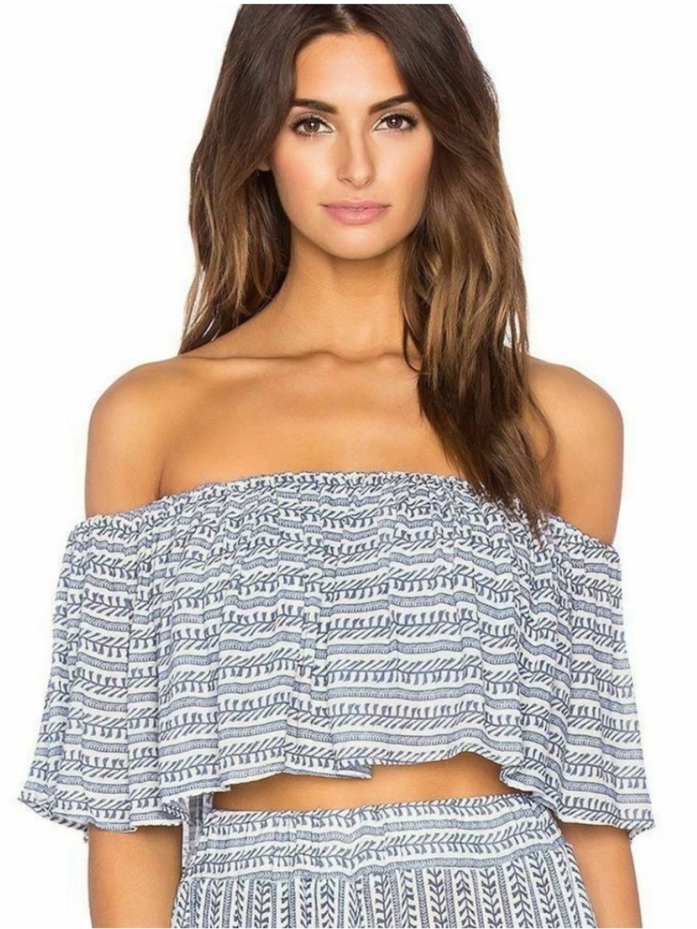 Mara Hoffman Blue & White Off-Shoulder Printed Crop Top or Swim Cover Size M